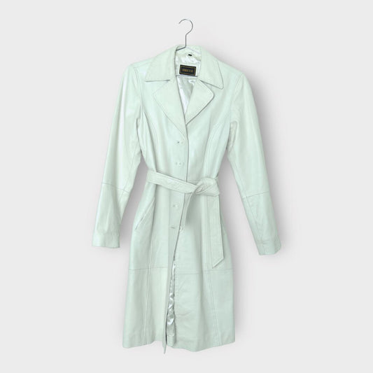 Siricco Vintage White Longline Leather Trench Coat