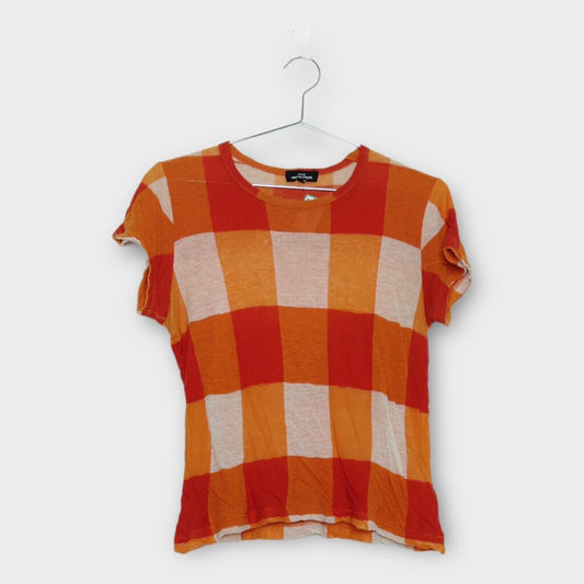 Comme Des Garcons Tricot Orange + White Check Baby Tee