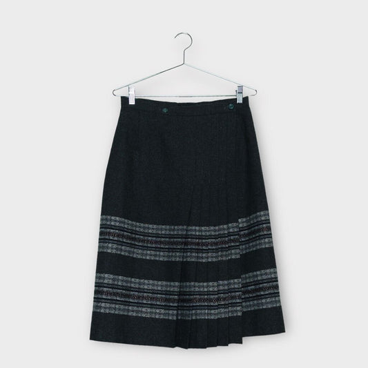 Garmentocraft Vintage Grey Wool Blend Pleated Front Midi Skirt