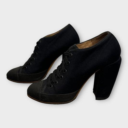 Black Canvas Lace Up Sneaker Heels