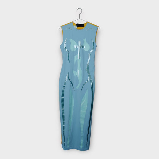 Yellow + Blue Painted Body Midi Dress