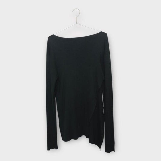 Black Cotton Long Sleeve Asymmetrical Hem Tunic