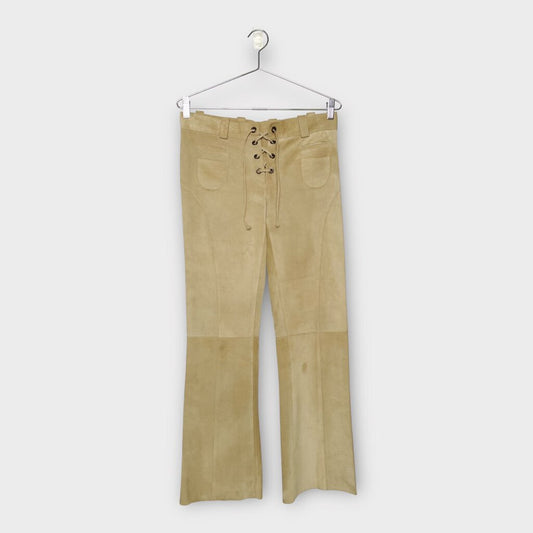 Beige Suede Lace Front Trousers