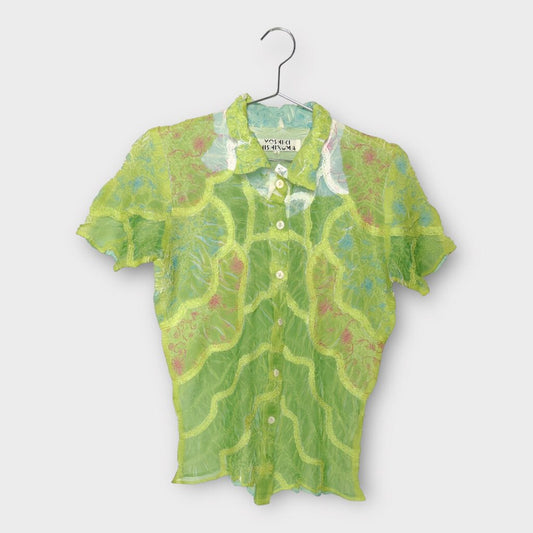 Green Lace & Embroidered Button Up Top