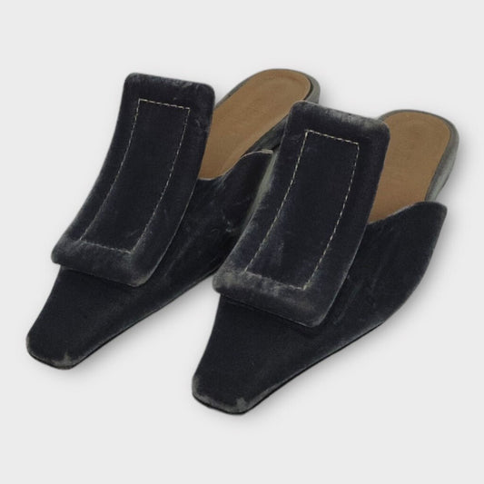 Grey Velvet Point Toe Mule