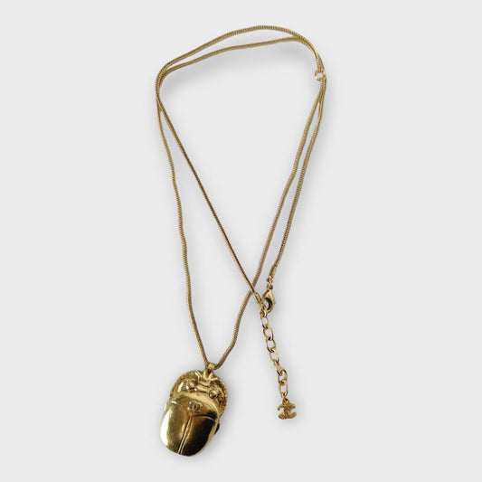 Gold Scarab Beetle Pendant on Chain