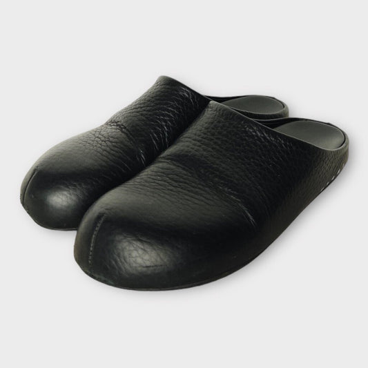 Black Leather Mule Slides