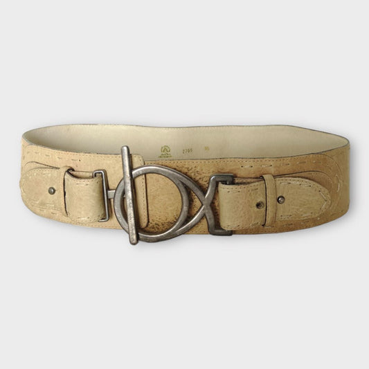 Cream & Silver Metal Buckle Belt
