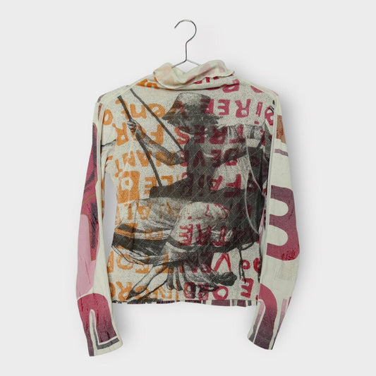 Custo Barcelona White Red & Orange Print High Neck Top