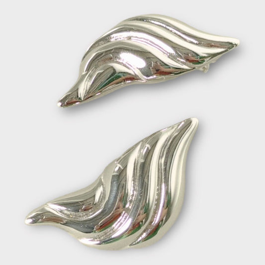 Silver Croissant Earrings with Case