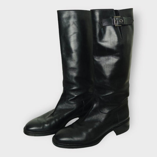 Black Leather Knee High Riding Boots