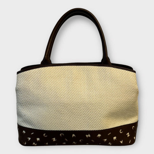 Brown & Off-White Leather Cut Out Hand Bag