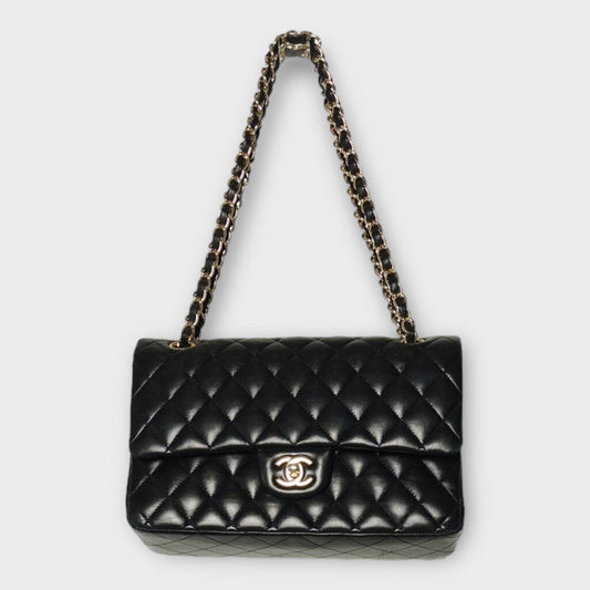 Black Leather Matelasse Double Flap Bag