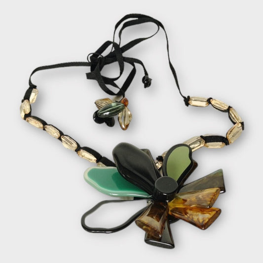 Black Brown Resin Bead Floral Necklace Belt