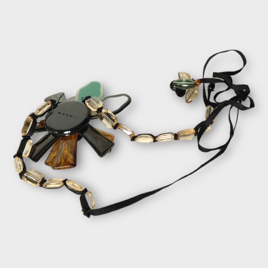 Black Brown Resin Bead Floral Necklace Belt