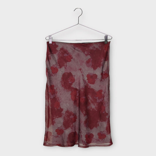 Purple & Red Crinkle Floral Midi Skirt