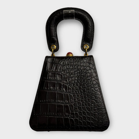 Staud Brown Croc Embossed Trapeze Bag