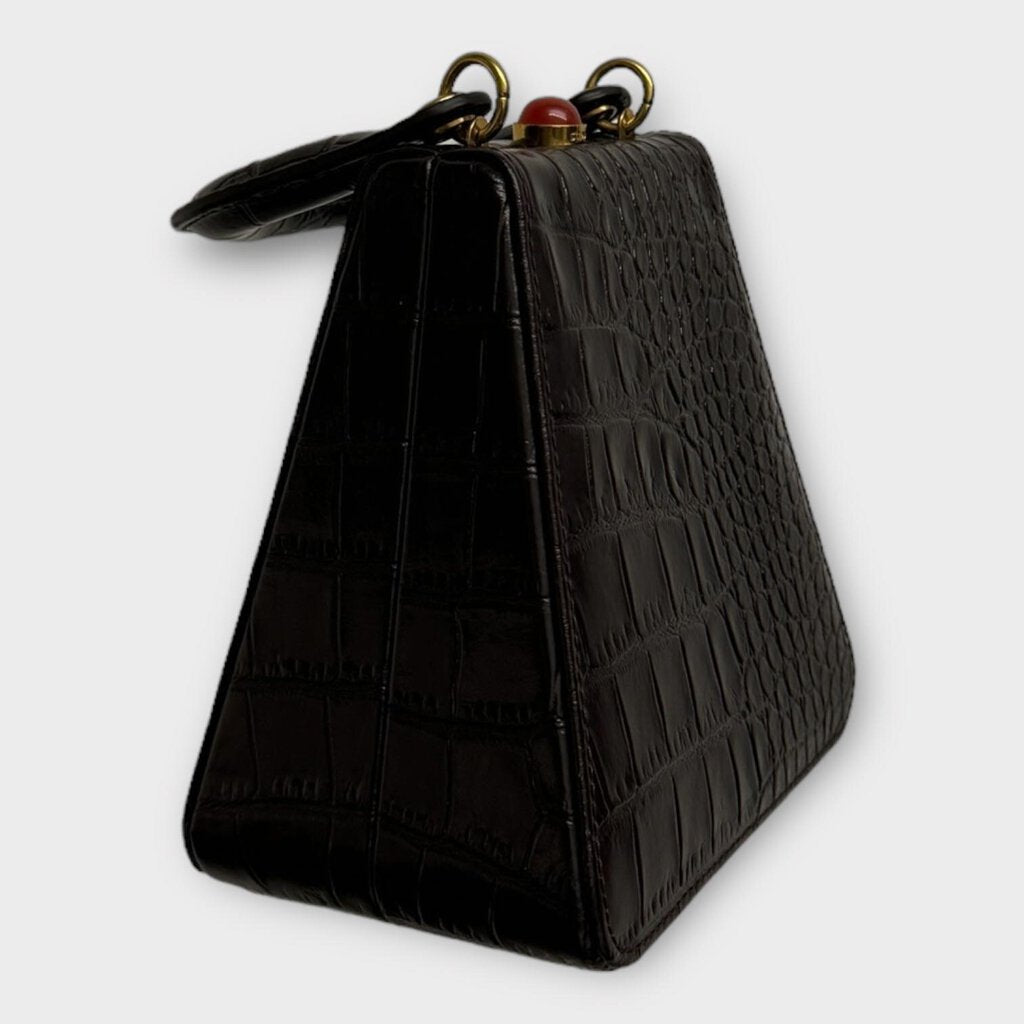 Staud Brown Croc Embossed Trapeze Bag