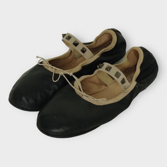 Black Studded Strap Ballet Flats