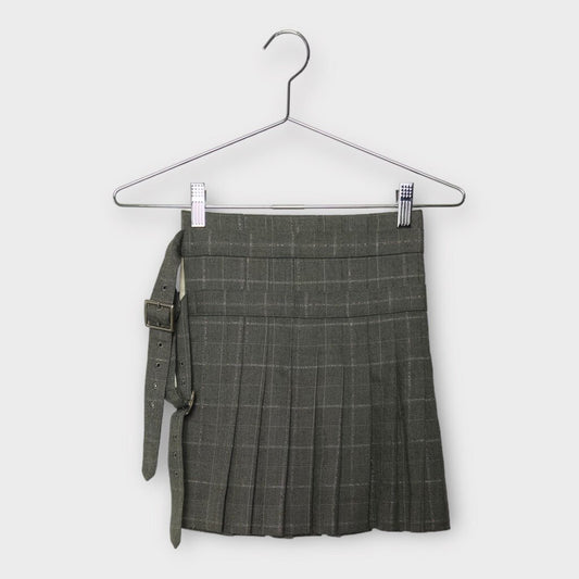 Grey Buckle Up Pleated Mini Skirt