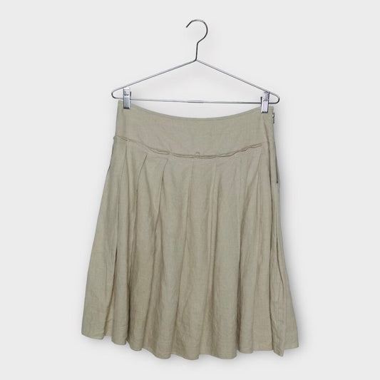 Beige Linen Flowy Midi Skirt