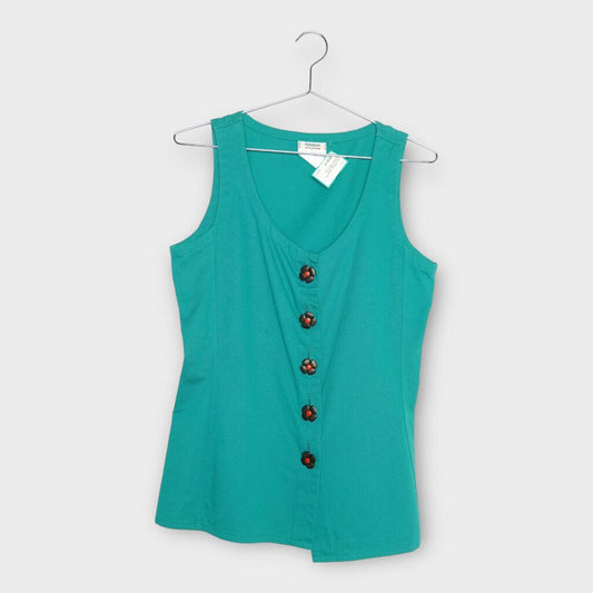 Turquoise Cotton Flower Button Up Top