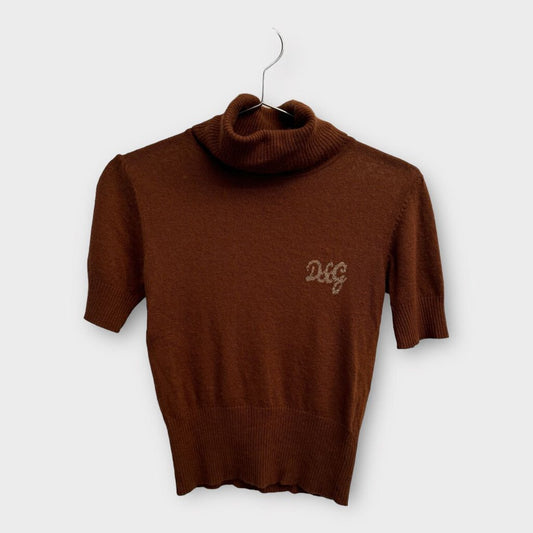 Dolce & Gabbana Brown Knit Turtleneck Tee