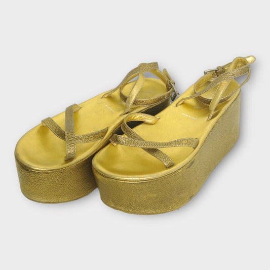 Prada Gold Flatform Sandals