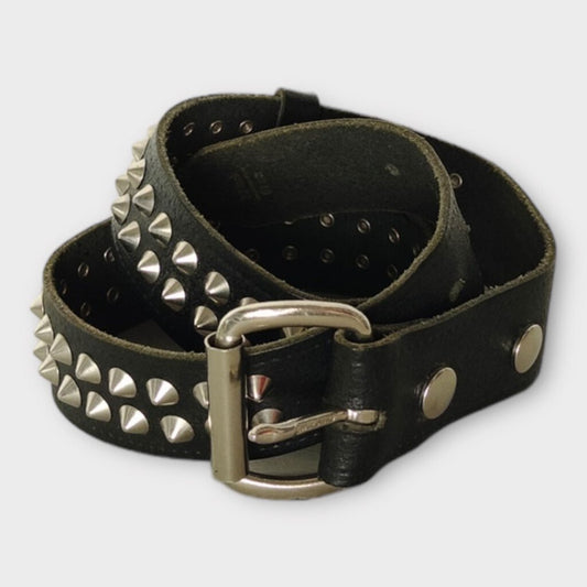Black Leather Silver Studded Belt