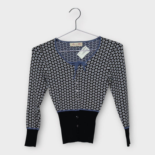 Blue & Black Floral Button Up Cardigan