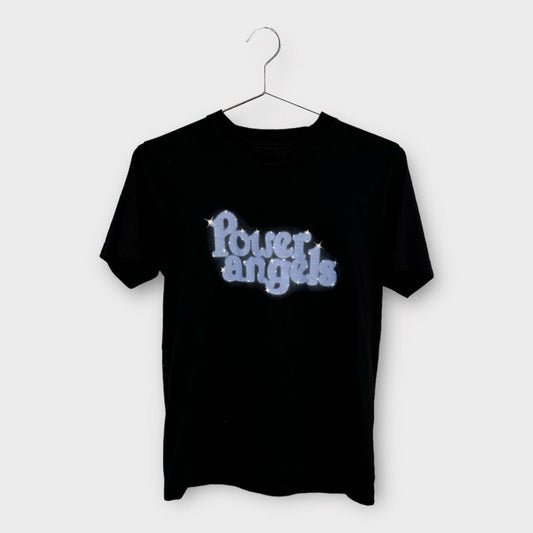 Ganni Black Cotton Power Angels Tee