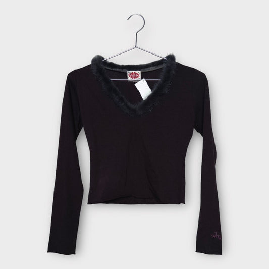 Purple Faux Fur Neckline Long Sleeve