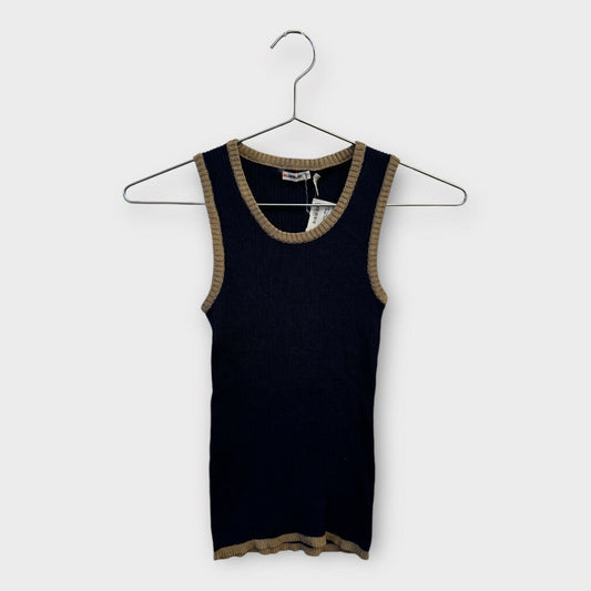 Yves Saint Laurent Navy & Beige Ribbed Knit Tank