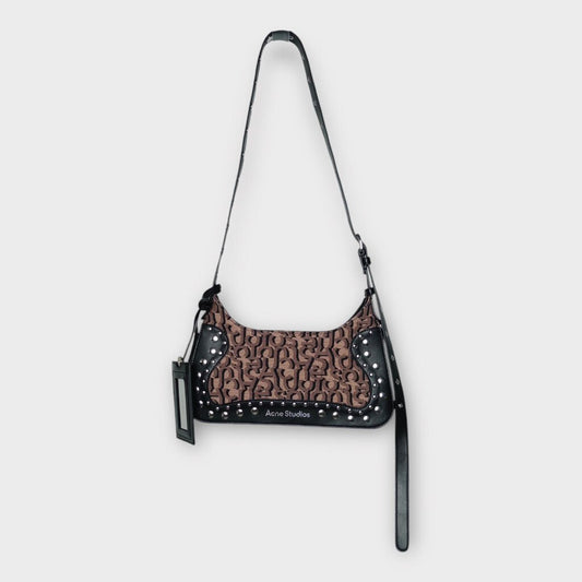 Black & Pink Monogram Stud Platt Shoulder Bag w Dustbag