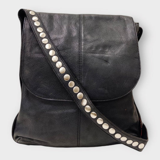 Black Leather Silver Studded Strap Bag