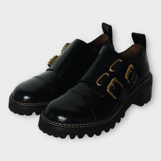 Black Patent Platform Loafer w Buckles