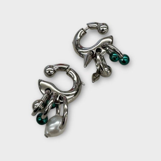 Silver Multi Charm Pierced Hoops & Box