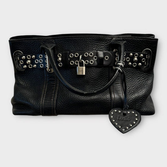 Black Leather Studded Belt Handbag
