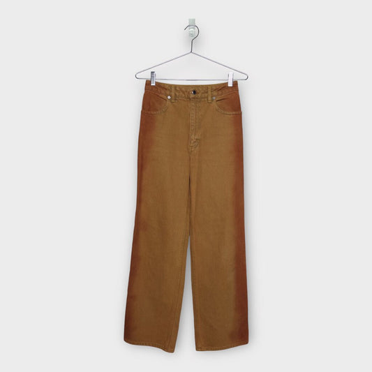 Brown & Orange Denim Washed Wide Leg Jeans