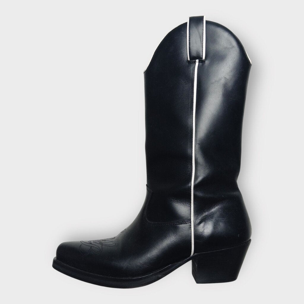 Black & White Leather Western Boots