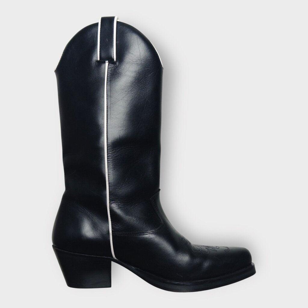 Black & White Leather Western Boots