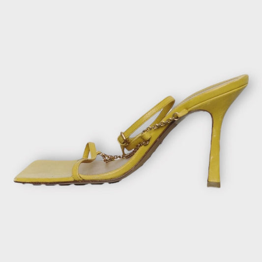 Yellow Leather Gold Chain Strappy Heels
