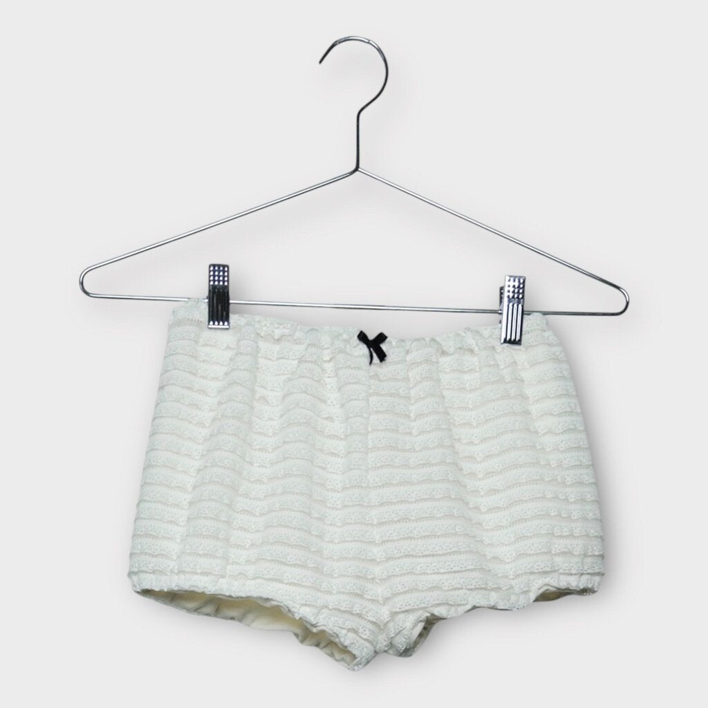 White Lacy Ruffle Micro Shorts
