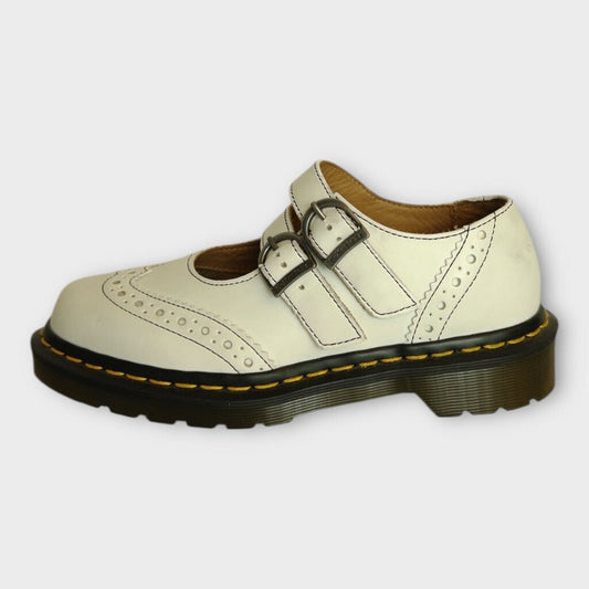 White & Black Leather Double Buckle Mary Jane