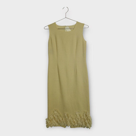 Cream Wool Ruffle Hem Dress