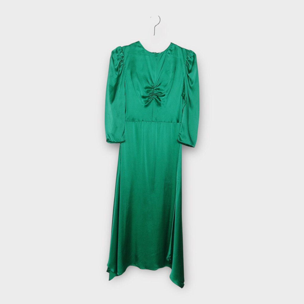 NWT Green Silk Ruched Midi Dress