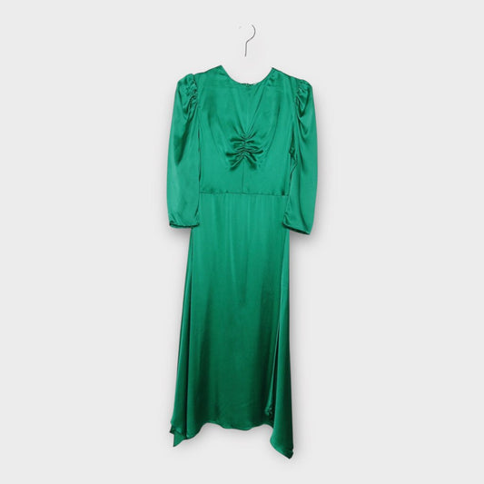 NWT Green Silk Ruched Midi Dress