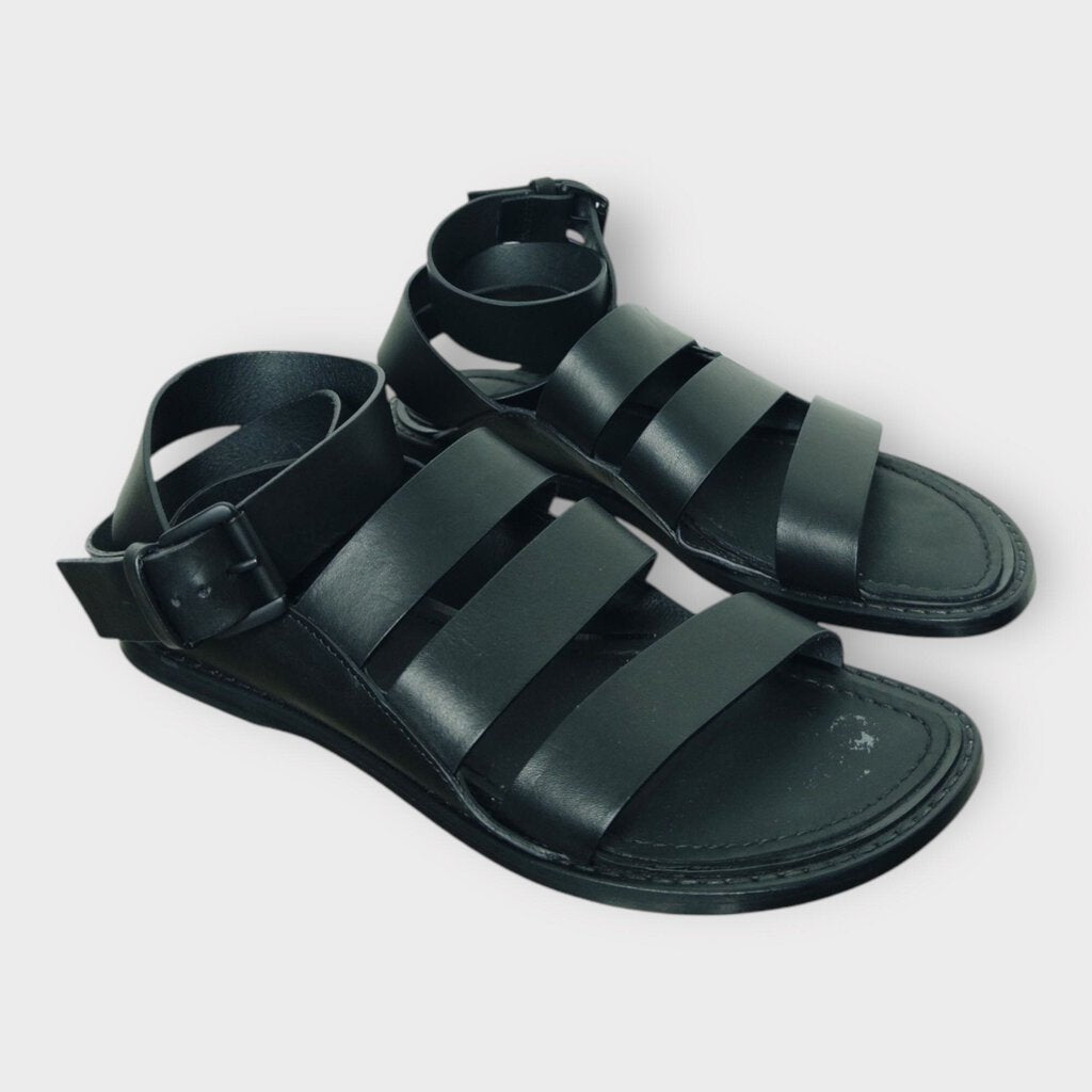 Black Leather Gladiator Sandals