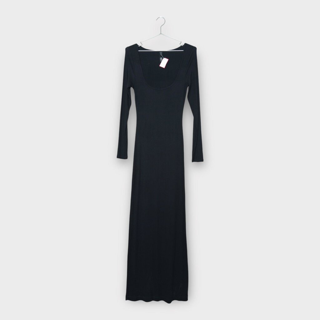 Black Rib Knit Long Sleeve Maxi