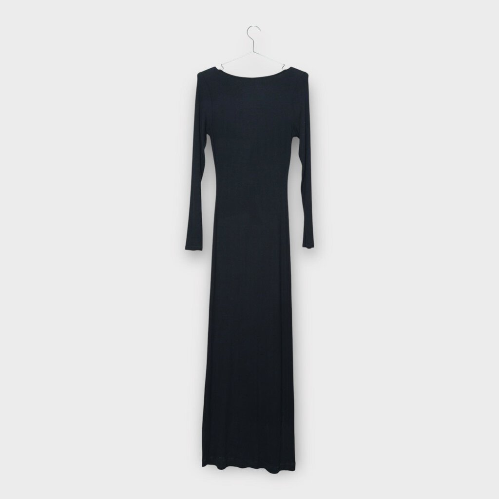 Black Rib Knit Long Sleeve Maxi